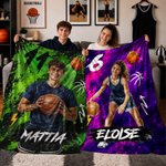 Personalized Graffiti Oil Painting Style Photo Soft Throw Blanket with Name Basketball Club Birthday Gift for Basketball Players 4
