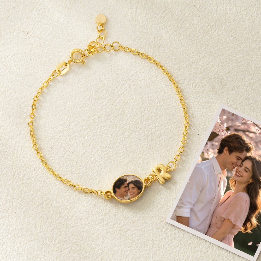 Personalized Heat-Activated Hidden Photo 3D Bubble Initial Sterling Silver Bracelet with Text Birthday Anniversary Gift for Her Pet Lover 4