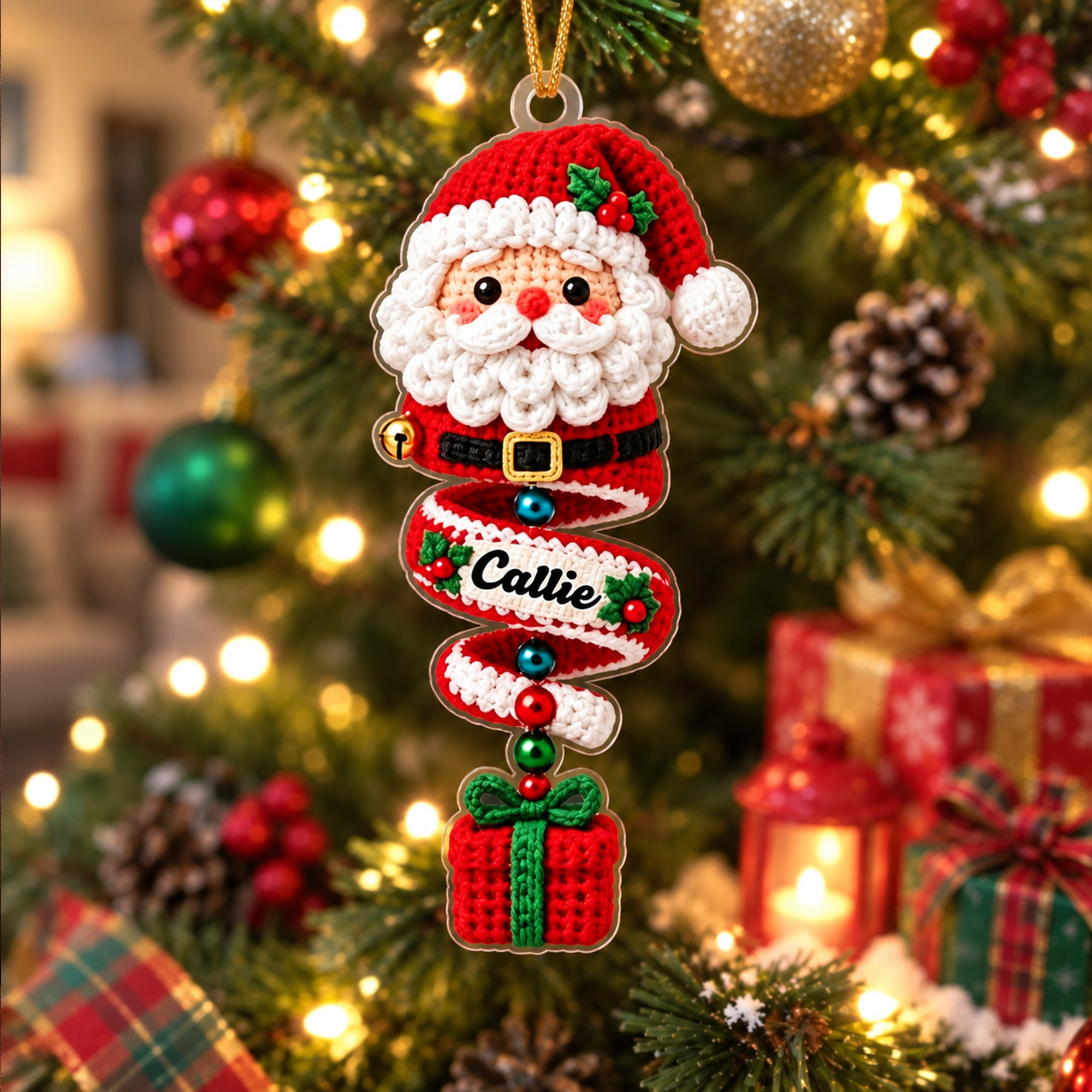 Personalized Cute Santa Claus Gingerbread Man Christmas Tree Ornament with Name Christmas Stocking Gift for Family Kids