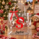 Personalized Snowflake Reindeer Waterproof Large Capacity Ribbon Gift Bag with Name and Initial Christmas Gift for Kids Children