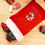 Personalized Merry Christmas Wavy Artistic Effect Initial Large Capacity Velvet Gift Bag with Name Christmas Holiday Gift for Kids Family Friends