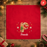 Personalized 3D-Style Artwork Christmas Beaded Initial 100% Cotton Christmas Napkin with Name Table Decor Christmas Gift for Family Friends