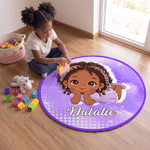 Personalised Cartoon Black Kid Non-Slip Round Rug with Name Nursery Decor Birthday Gift for Newborns Parents