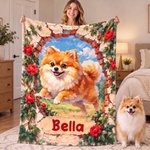 Personalized Flower Wall Elements Jumping Pet Photo Cozy Blanket with Name Bedroom Decor Birthday Gift for Pet Lover