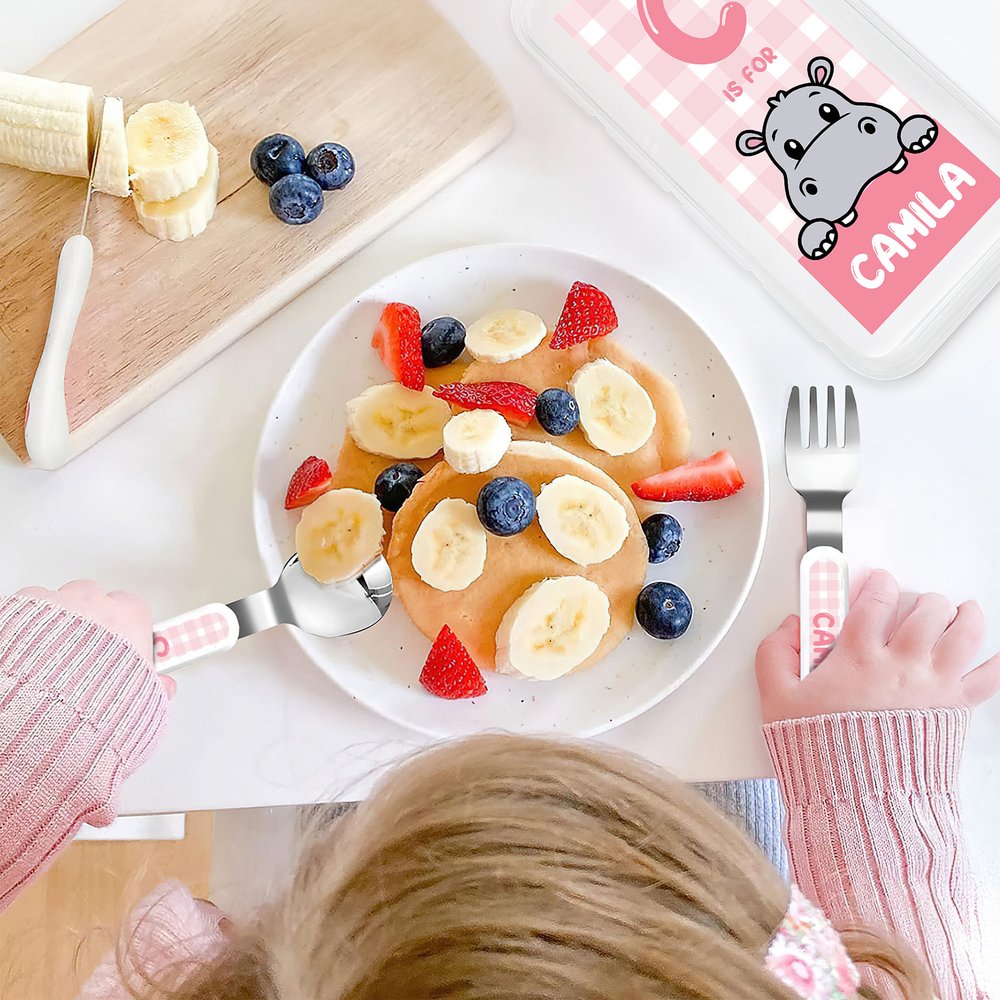Set posate personalizzato con nome e iniziale con animaletto, 3 pezzi con custodia - Regalo per bambini 5