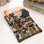 Personalized Vintage Birth Flower Bookshelf Book Sleeve with Name and Button Reading Accessory Birthday Gift for Book Lovers Students 2