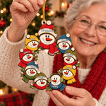 Personalised Snowman Family Wreath Wooden Christmas Ornament with Name Home Decor Christmas Gift for Family Grandma Grandpa 7
