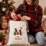 Bolsa de regalo personalizada con cordón, con diseño de Papá Noel, renos y muñeco de nieve, con iniciales y nombre, ideal como regalo de Navidad para la familia y los niños 3