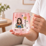 Personalised Birth Flower Stereoscopic Heart Reading Character Gradient Colour 15 oz Glass Mug with Name Daily Use Birthday Christmas Gift for Reader 4