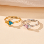 Personalised Double Triangle Birthstone Sterling Silver Ring with Text Anniversary Birthday Wedding Gift for Girlfriend Bridesmaid