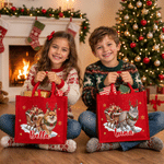 Personalised Cute Pet Photo Christmas Elk Antlers Large Capacity Red Jute Tote Bag with Name Christmas Party Gift for Kids Pet Lovers 5
