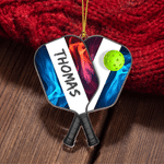 Adorno acrílico 2D personalizado y colorido con forma de raqueta de pickleball y nombre: regalo de Navidad para jugadores y entrenadores de pickleball 3