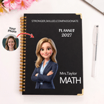 Personalized 3D-Effect Artwork Cartoon Teacher Photo 2027 Planner A5 Notebook with Text  Monthly Planner Birthday Gift for Educator