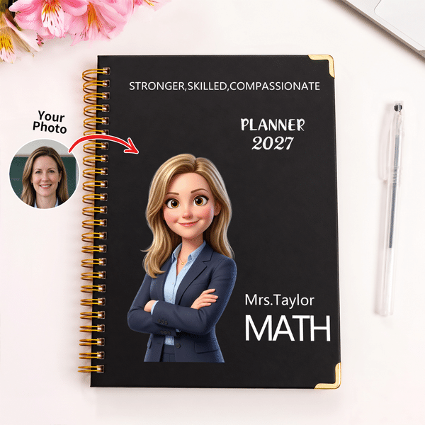 Personalized 3D-Effect Artwork Cartoon Teacher Photo 2027 Planner A5 Notebook with Text  Monthly Planner Birthday Gift for Educator
