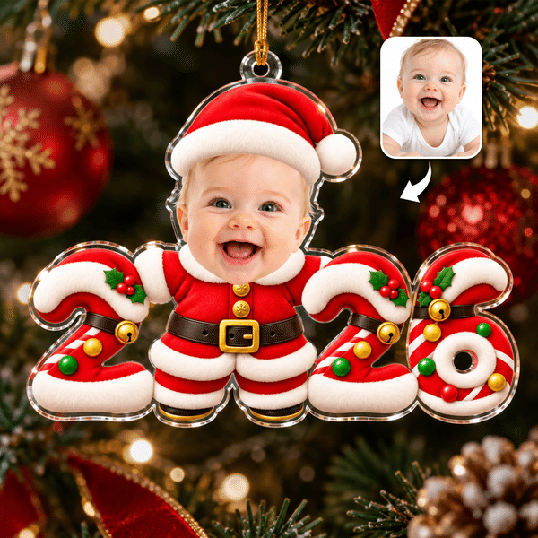 Personalized 3D-Effect Art Baby Face Photo Acrylic Christmas Theme Ornament Tree Decor Christmas Gift for New Parents Newborn