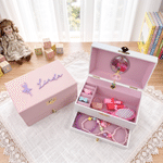 Personalized Ballerina Flower Rabbit Crown Musical Jewellery Box with Name and Makeup Mirror Daily Use Birthday Gift for Ballet Lovers Girls