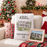 Personalized Our First Home House Photo Book-Shaped Soft Throw Pillow with Year and Text Housewarming Christmas Gift for Family Friends