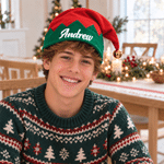 Personalized Classic Christmas Style Name Soft Christmas Hat with Golden Bell Christmas Party Gift for Family