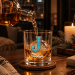 Personalized Turquoise Silver Scrollwork Style Initial 10 oz Whiskey Glass with Name Anniversary Birthday Gift for Cowboy Cowgirl 5