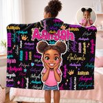 Personalised 3D-Style Art Cartoon Character Photo Word Cloud Soft Hooded Blanket with Name Birthday Christmas Gift for Boys Girls