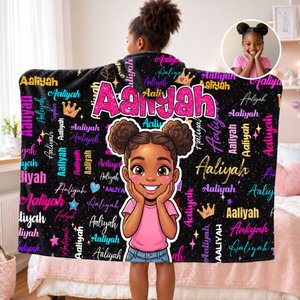 Personalised 3D-Style Art Cartoon Character Photo Word Cloud Soft Hooded Blanket with Name Birthday Christmas Gift for Boys Girls