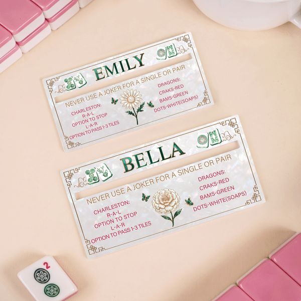 Personalized Mother of Pearl Design Birth Flower Mahjong Line Reader with Name Mahjong Group Game Night Gift for Mahjong Lovers