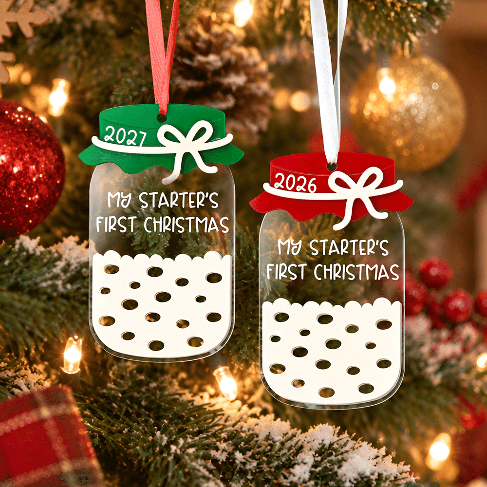 Personalised Sourdough Starter Jar Acrylic Christmas Ornament with Text and Year Christmas Gift for Bakers Bread Lovers 4
