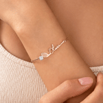 Personalised Golf Club Birthstone Sterling Silver Bracelet with Name Dainty Jewellery Team Birthday Anniversary Gift for Mum Wife Girlfriend Friend