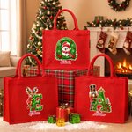 Personalized Santa Claus Snowman Reindeer Initial Large Capacity Red Jute Tote Bag with Name Christmas Gift for Kids Family Friends