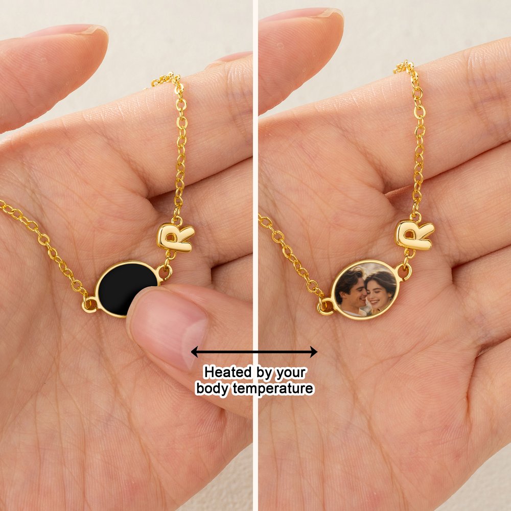 Personalized Heat-Activated Hidden Photo 3D Bubble Initial Sterling Silver Bracelet with Text Birthday Anniversary Gift for Her Pet Lover 5