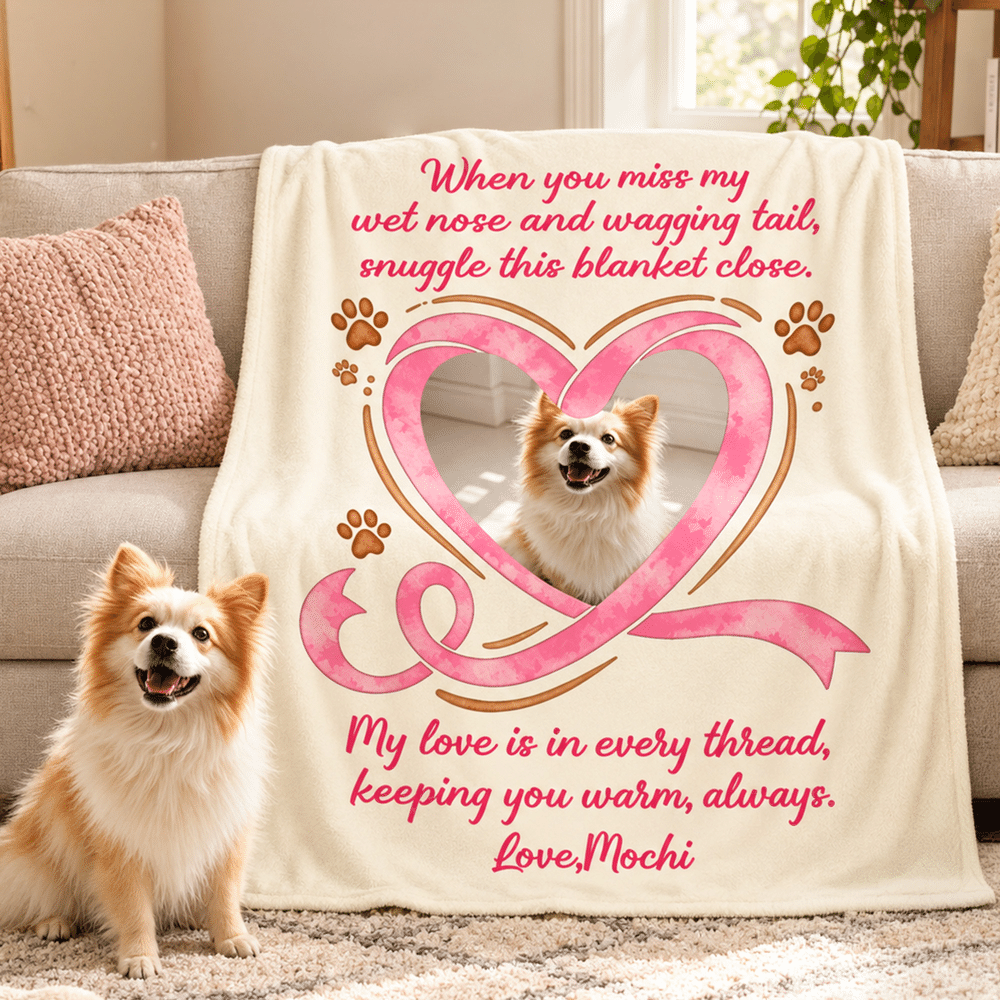 Coperta morbida personalizzata con foto, motivo multicolore a cuori e impronte di zampe, con nome: decorazione per la casa, regalo di compleanno o commemorativo per gli amanti degli animali domestici 2