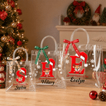 Personalized Snowflake Reindeer Waterproof Large Capacity Ribbon Gift Bag with Name and Initial Christmas Gift for Kids Children