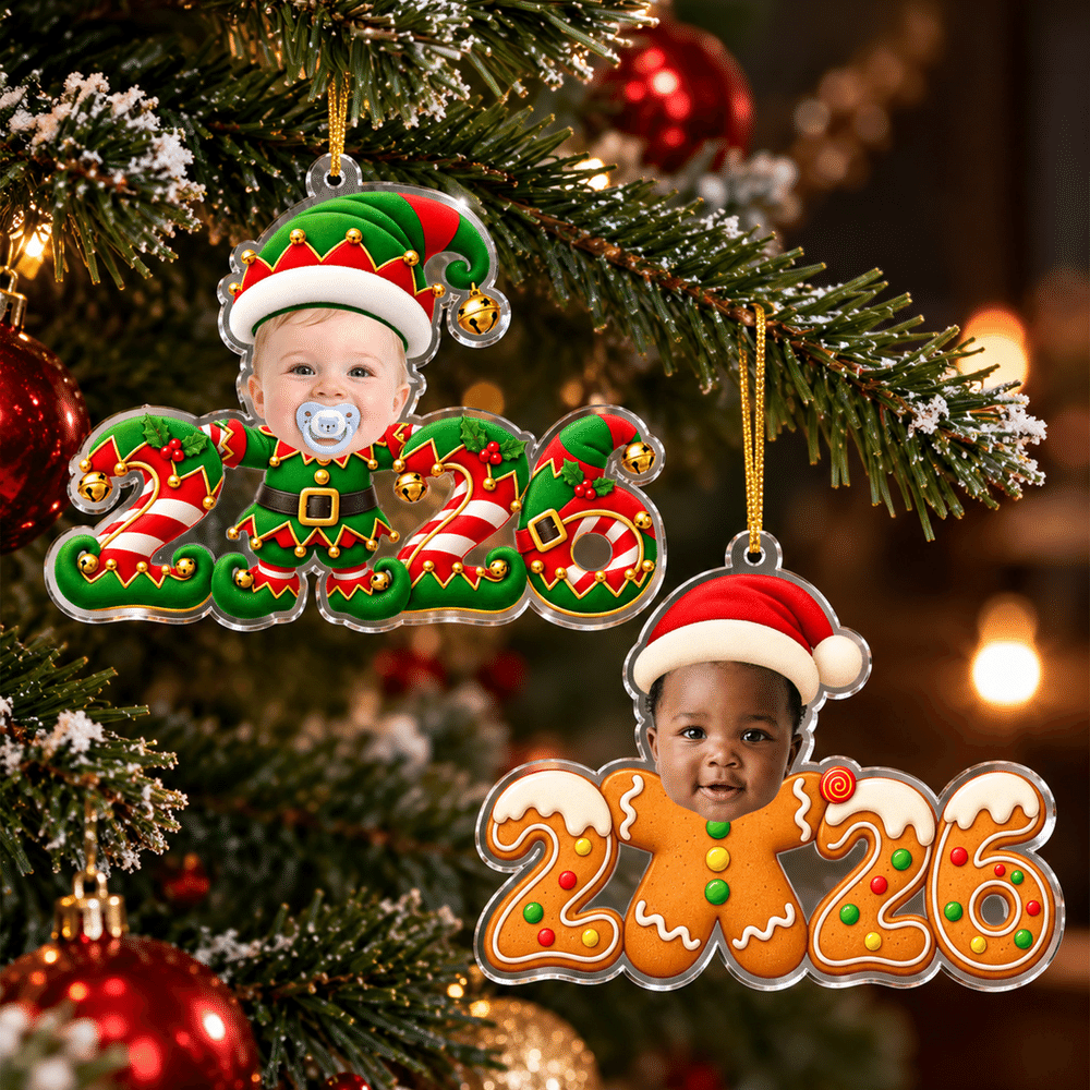 Personalized 3D-Effect Art Baby Face Photo Acrylic Christmas Theme Ornament Tree Decor Christmas Gift for New Parents Newborn 2