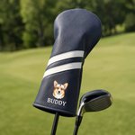 Housse de tête de club de golf en cuir synthétique personnalisée avec photo d'animal de compagnie peinte à l'aquarelle et nom – Cadeau d'anniversaire ou pour un jour de match, idéal pour les golfeurs et les propriétaires d'animaux de compagnie