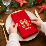Personalized 3D-Style Artwork Christmas Beaded Initial 100% Cotton Christmas Napkin with Name Table Decor Christmas Gift for Family Friends