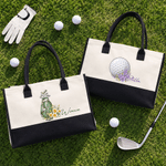 Personalized Golf Cart Birth Flower Large Tote Bag Portable with Name Travel Accessories Birthday Gift for Women Golf Lovers
