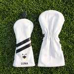 Housse de tête de club de golf en cuir synthétique personnalisée avec photo d'animal de compagnie peinte à l'aquarelle et nom – Cadeau d'anniversaire ou pour un jour de match, idéal pour les golfeurs et les propriétaires d'animaux de compagnie