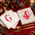 Servilleta de lino personalizada con iniciales y motivos navideños, ideal como decoración de mesa, regalo para fiestas navideñas, para niños, familiares y amigos 1