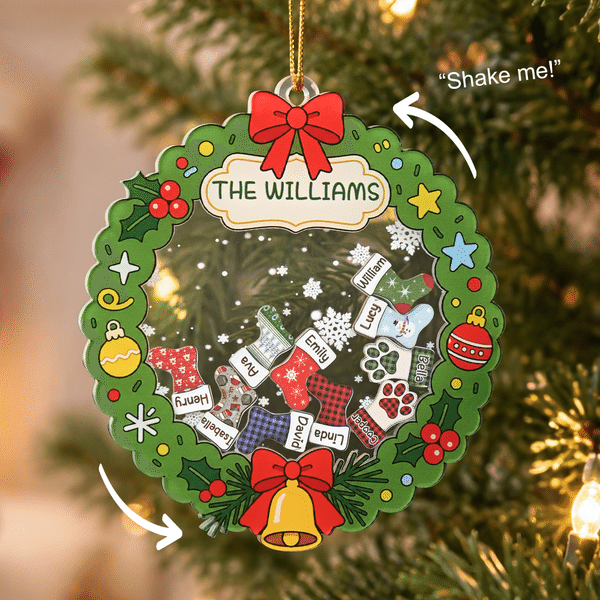 Personalized 2D or 3D Shaker Design Christmas Wreath Stocking Snow Acrylic Ornament with 1-15 Names Christmas Tree Decor Gift for Family