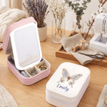 Boîte à bijoux personnalisée en cuir PU sur le thème des papillons et des fleurs de naissance, avec prénom et miroir de maquillage LED tricolore réglable – Cadeau d'anniversaire pour femme, à utiliser au quotidien 6