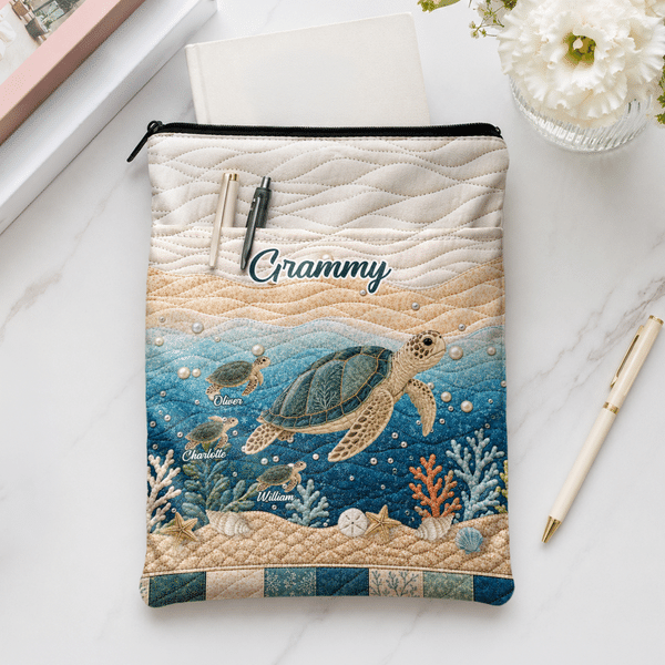 Personalised Mum Sea Turtle and 1-10 Baby Sea Turtles Book Sleeve with Title and Name Daily Use Birthday Gift for Book Lover Grandma Mum