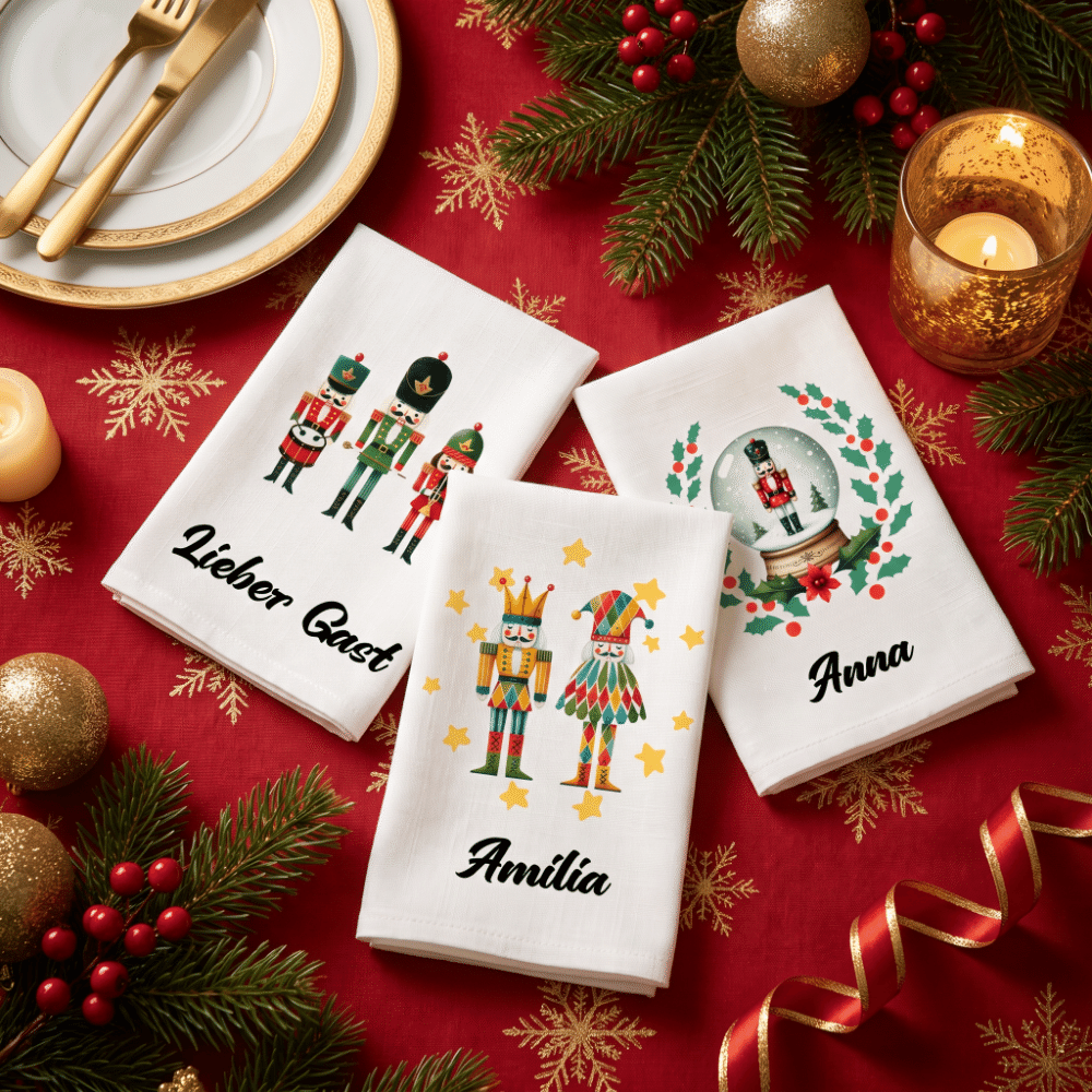 Personalisierte Nussknacker Stoffserviette | 100% Baumwolle | Wiederverwendbar | Festliche Tischdeko | Weihnachtsgeschenk für Familie & Freunde 7