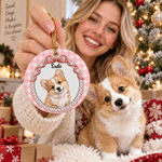 Personalised Watercolor Pet Portrait Bow Striped Ceramic Christmas Ornament with Name Home Decor Christmas Gift for Pet Owners Lovers