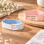 Personalized Pink Ribbon Bow Medical Alert Bracelet with Engraved Text Daily Wear Emergency Jewellery Birthday Gift for Breast Cancer Woman
