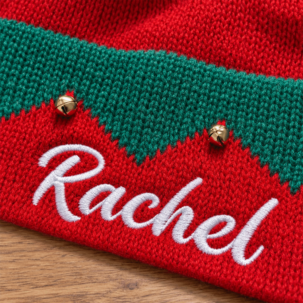 Personalised Embroidery Little Bell White Fluffy Ball Santa Hat with Name Christmas Party Gift for Family 6