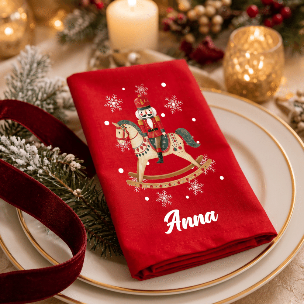 Personalisierte Nussknacker Stoffserviette | 100% Baumwolle | Wiederverwendbar | Festliche Tischdeko | Weihnachtsgeschenk für Familie & Freunde 4