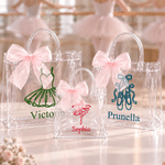 Personalized Ballerina Girl Pink Ribbon Bow Transparent Gift Bag with Name and Daily Use Birthday Christmas Gift for Girl Ballet Lover 3