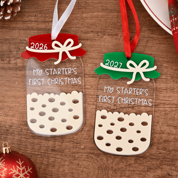 Personalised Sourdough Starter Jar Acrylic Christmas Ornament with Text and Year Christmas Gift for Bakers Bread Lovers
