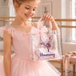 Personalized Ballerina Girl Pink Ribbon Bow Transparent Gift Bag with Name and Daily Use Birthday Christmas Gift for Girl Ballet Lover 2