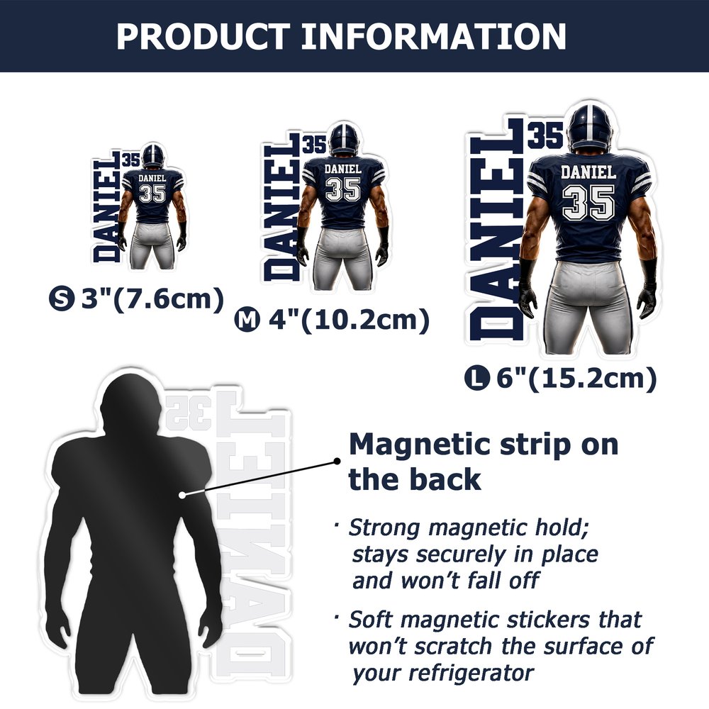 Personalised American Football Player Shirt Acrylic Magnetic Fridge Magnet with Name and Number Home Decor Game Day Birthday Gift for American Football Player Lover 7